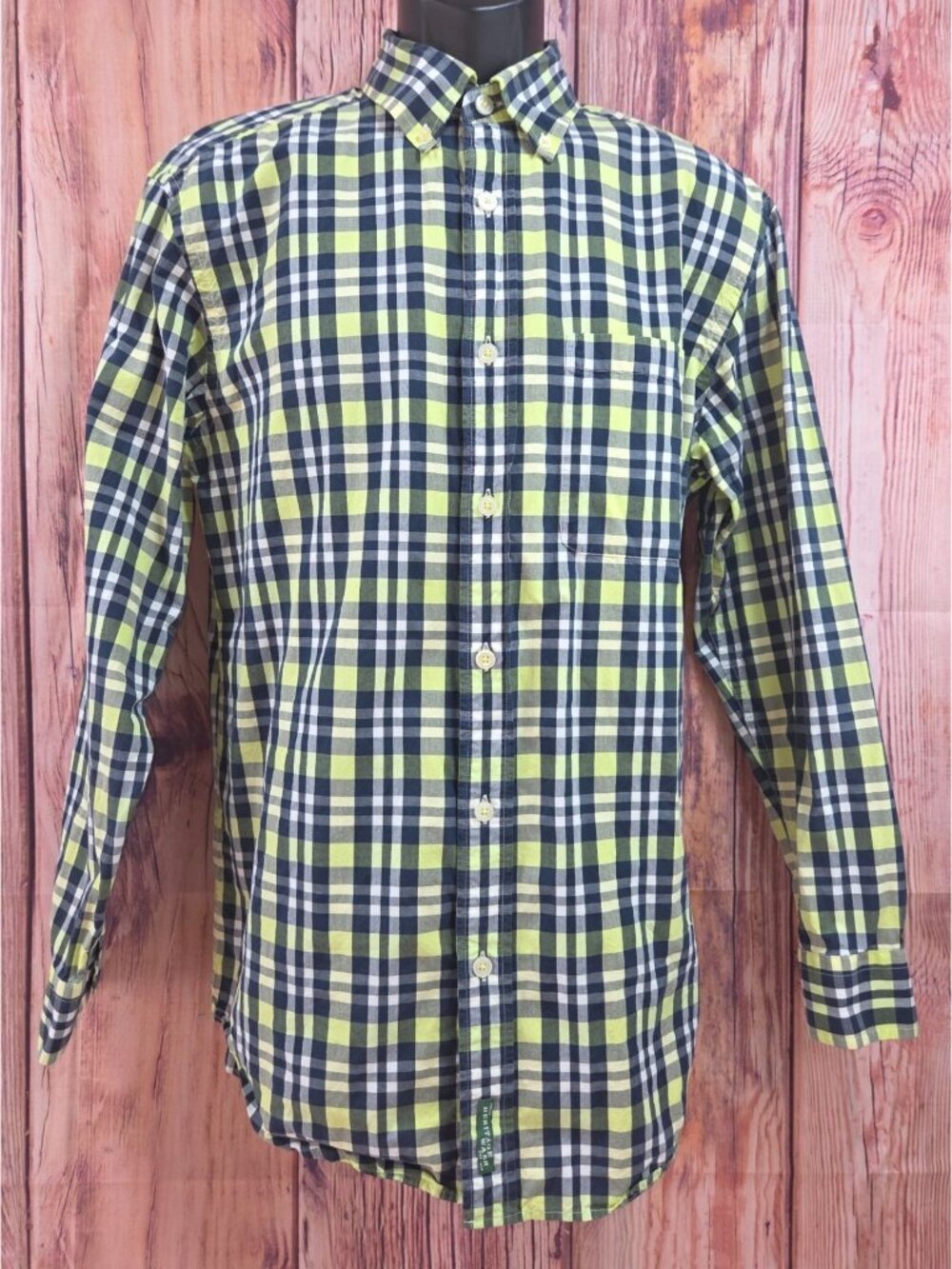 Orvis Mens Green & Navy Plaid Long Sleeve Shirt Medium